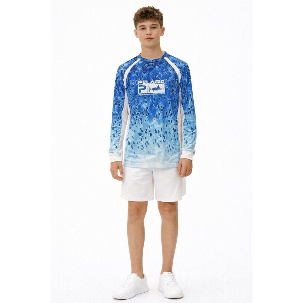 Pelagic VaporTek Blue Fishing Performance Shirt Youth Large Offshore Gear NWT